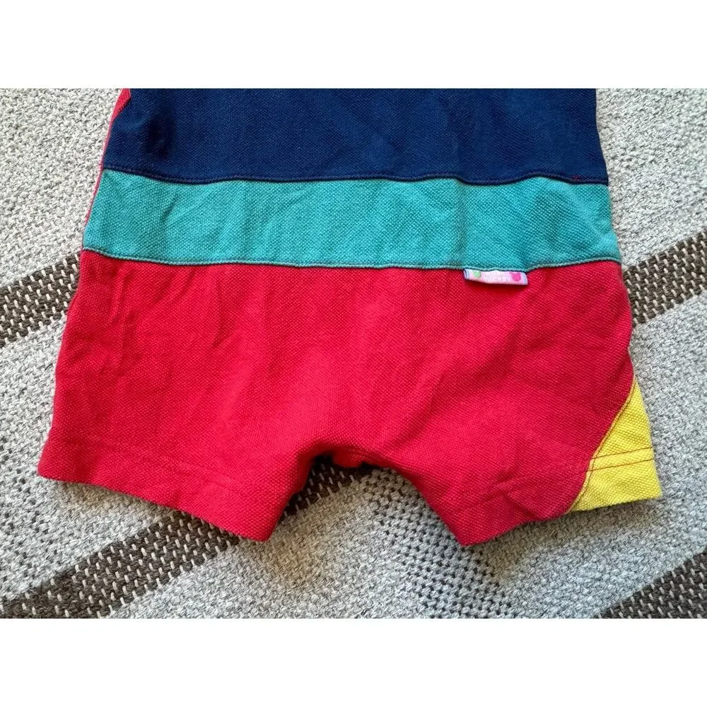 Vintage Disney Baby Mickey Shorts Romper Colorblock 6-9 Month Red Blue